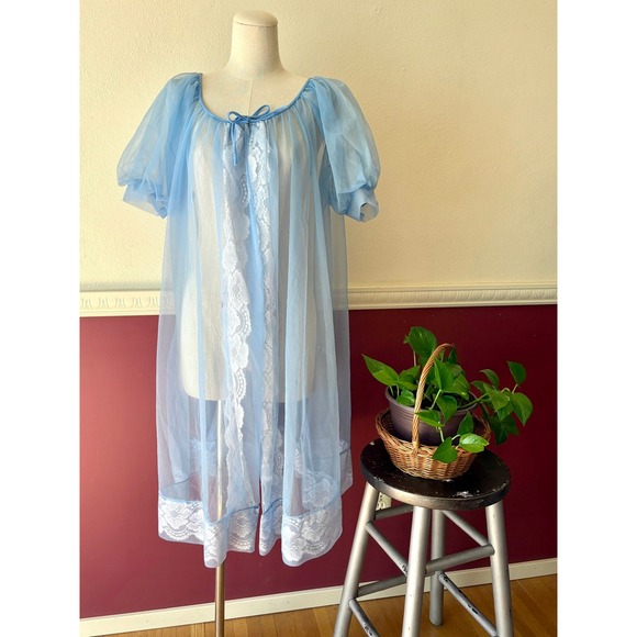 Stern-Maid Other - Vintage Stern-Maid Blue Sheer Lace Peignoir Robe USA Union Made S Coquette Girl